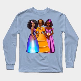 The best Gifts for black girls 2022 Three afro princesses  ! beautiful  black girls with Afro hair, brown eyes and dark brown skin. black princess Long Sleeve T-Shirt